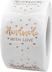 Hand Made With Love Round Thank You Labels Stickers Gift Food Craft Box UK