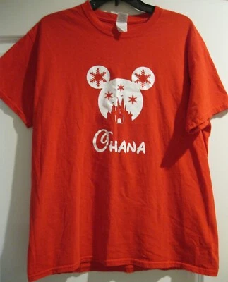 CAMISETA ROJA JUVENIL TALLA GRANDE OHANA BLANCA OREJAS DE MICKEY MOUSE CASTILLO EN LA PARTE DELANTERA Foto 1 de 4