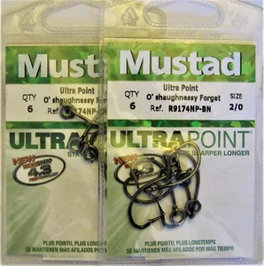 Two (2) Packs Mustad R9174NP-BN Ultra Point Ringed O'Shaughnessy Fish Hooks 2/0 - Picture 1 of 1