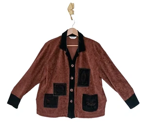 VTG 90s Nina Piccalino Petite Women Leaf Patchwork Jacket Sz L Fairy Whimsigoth - Picture 1 of 14