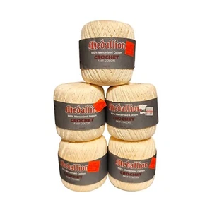 Hilo de ganchillo medallón crema 3 capas 100 % algodón mercerizado 400 yardas paquete de 5 - Imagen 1 de 5