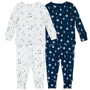 Mac & Moon 4 PC Organic Cotton White Blue Moon Print Pajama Sets 12 MONTHS NEW - Picture 1 of 6