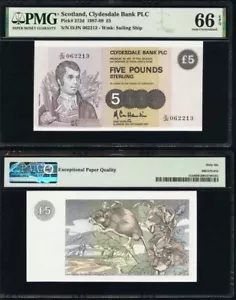 1987 Scotland Clydesdale Bank PLC 5 Pounds Banknote P#211 Gem UNC 66 EPQ - Picture 1 of 3