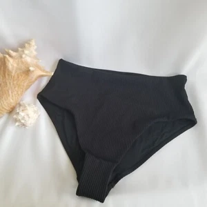 Topshop Damen 6 schwarz gerippt hoch tailliert Stretch Badehose neu - Bild 1 von 4