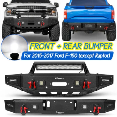 Parachoques delantero trasero de acero con luz LED y placa de cabrestante para Ford F150 F-150 2015-2017 Foto 1 de 4