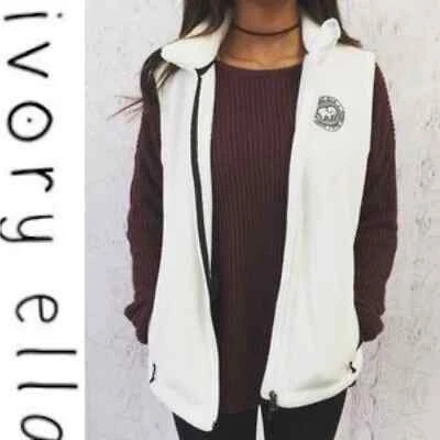 - Marfil Ella Blanco Vellón Cremallera Completa Chaleco Logo S Foto 1 de 4