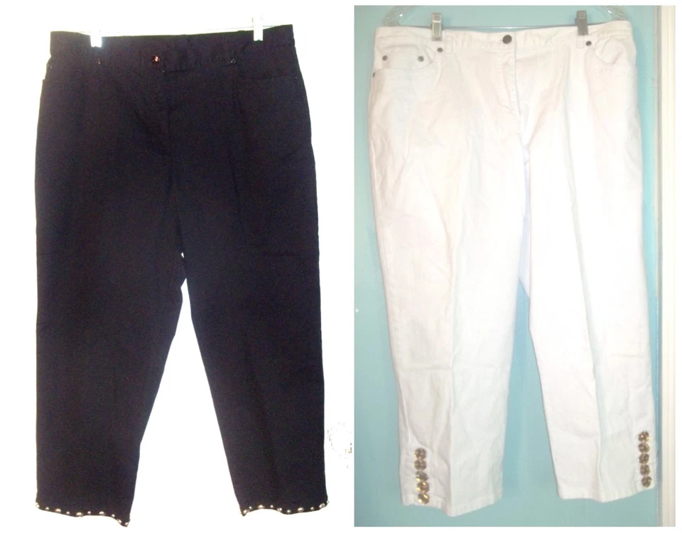 Hearts of Palm Capri Pants w/Beaded Accents Cotton Blend Sz 14  - Image 1 of 1