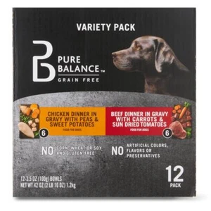Grain Free Wet Dog Food Variety Pack Chicken Beef Gravy Peas Carrots 12 Cups New - Picture 1 of 10