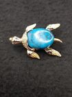 Vintage Gerrys Gold Tone Costume  Turquoise Color Turtle Pin 