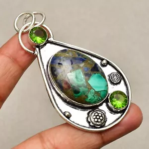 Copper Malachite Gemstone 925 Sterling Silver Handmade Jewelry Pendant 2.72'' - Picture 1 of 6