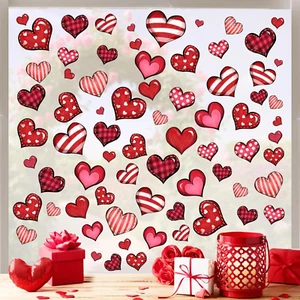 133 PCS Valentine'S Day Window Clings 9 Sheets, Red Pink Love Hearts Plaid - Picture 1 of 12