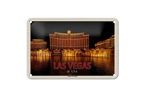 Blechschild 18 x 12 cm Reise Schild: Las Vegas USA Bellagio Wasserspiele - Picture 1 of 2