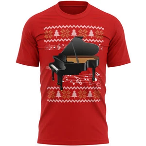 Piano Christmas T Shirt Instrument Him Percussion Fair Isle Pianist Mens - Picture 1 of 11