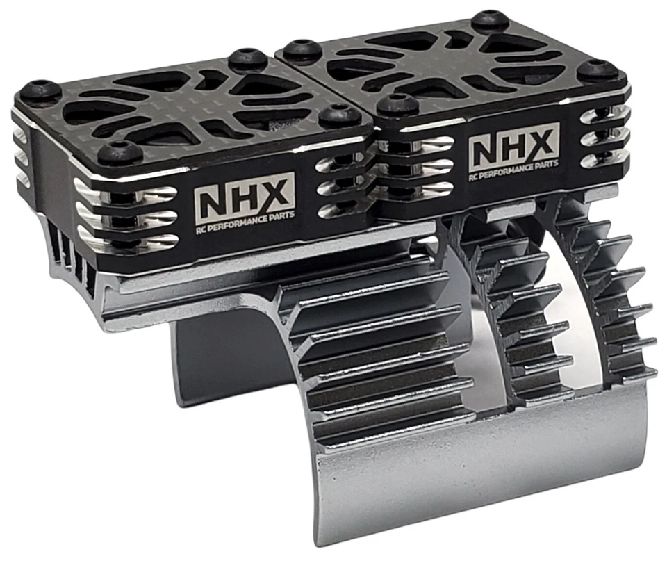 NHX RC 1/8 Twin Cyclone Alum HV Cooling Fans wCover 28000RPM Motor Heatsink Grey - Image 1 of 4