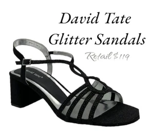 Paid $119 David Tate Choice 8.5 Strappy Black Rhinestone Evening Glitter Sandals - Picture 1 of 17