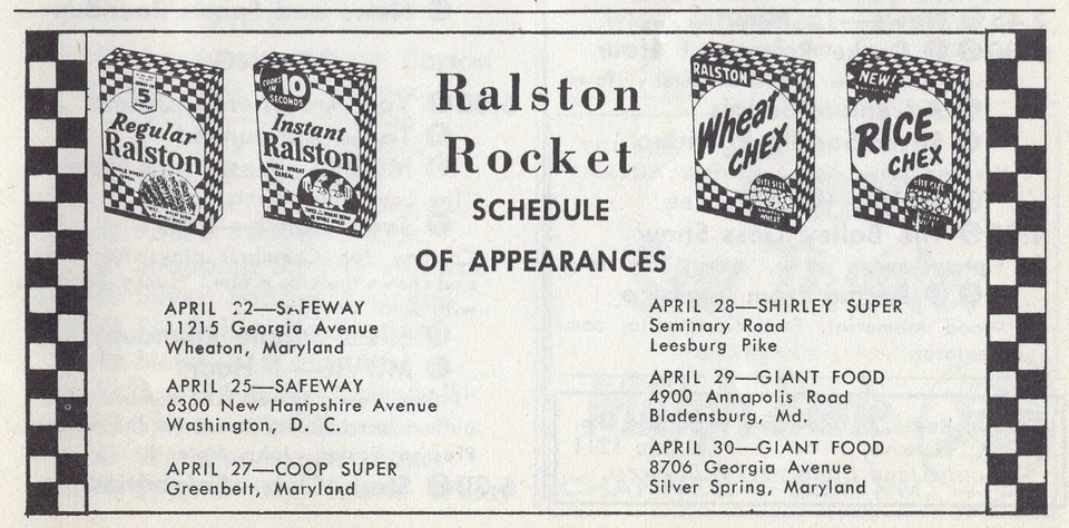 1953 RALSTON CEREAL MARYLAND SPACE PATROL ROCKET APPEARANCE SCHEDULE II - Image 1 of 1