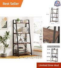 Rustic Oak Ladder Bookshelf - Industrial Style - 4 Tier Standing Leaning Shelves
