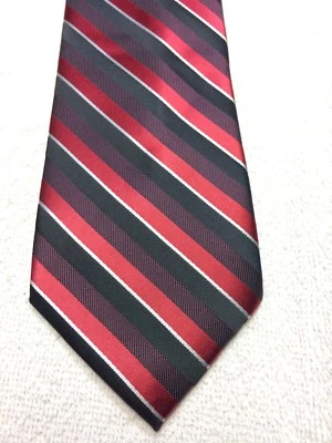 APT 9 MENS TIE RED BURGUNDY BLACK WHITE STRIPED 3.25 X 59 NWOT SKINNY NARROW - Image 1 of 4