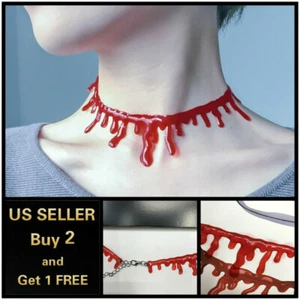 Red Dripping Blood Choker Necklace Horror Halloween Zombie Punk Choker Necklace - Picture 1 of 6