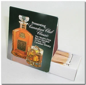 CANADIAN CLUB CLASSIC WHISKY TABLE TENT STICK WOODEN MATCHES ADVERTISEMENT - Picture 1 of 6