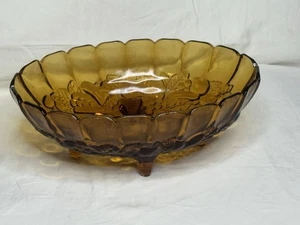 Indiana Glass Amber Footed 12” Oval Fruit Bowl w/ Grapes - Bild 1 von 5