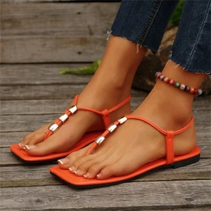 Sandalias planas chanclas para mujer punta cuadrada correa para el tobillo zapatos ligeros sin cordones - Imagen 1 de 19