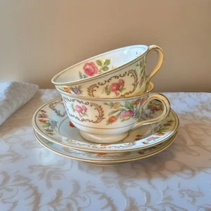 Rose China Japan (2) Tea Cups + (2) Dessert Bowls Vintage Floral Delicate - Picture 1 of 8