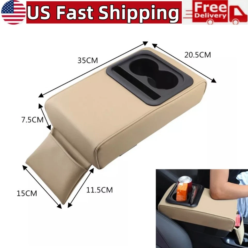 Car Center Console Pad with Storage Pocket Car Armrest Cushion with Cup Holder - Image 1 of 4