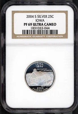 2004-S 25C Silver Iowa State Quarter PF 69 UCAM NGC # 1831033-044 + Bonus - Image 1 of 4