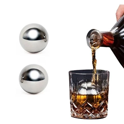 SET 2 SFERE ACCIAIO REFRIGERANTI GHIACCIO DRINK WHISKY BIBITE SFERA 38MM INOX - Immagine 1 di 4