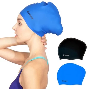 2 Pack Silicone Swim Cap for Long Hair Women Girl Men Waterproof Bathing Pool... - Picture 1 of 7