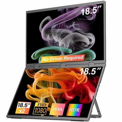 Dual Portable Monitor 18.5" 1080P FHD IPS Folding Stacked Triple Laptop Screen - Image 1 of 4