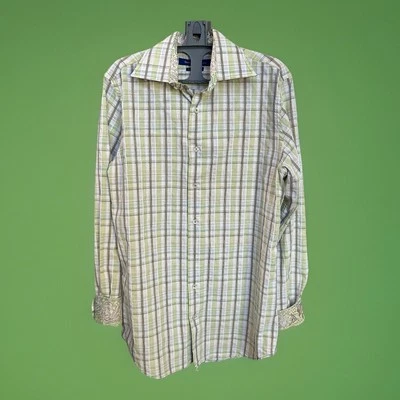 Georg Roth Los Angeles ButtonUp Shirt Mens Medium Green Plaid Flip Cuff Western  - Image 1 of 4