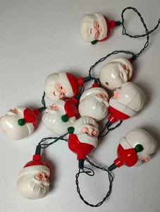 Santa Claus Blow Mold Lights Christmas Tree String Lights Set Of 10 Vintage - Picture 1 of 5