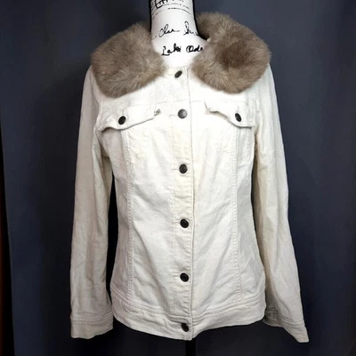 Chaqueta Y2K Pana Imitación Piel Cuello Mediana Marfil Metal Botón Bolsillos Mob Esposa  Foto 1 de 4