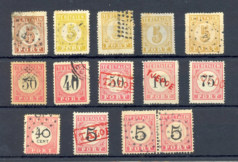 DUTCH INDIES-NED INDIE-POSTAGE DUE -14 ST. STUDY LOT -MOST/ ALL FAKES F/VF - Image 1 of 1