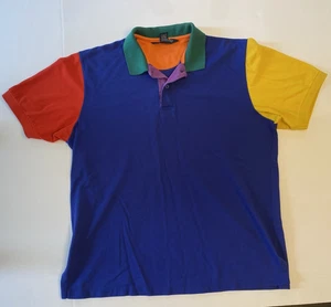 Lands End Vintage 90s Cotton Polo Shirt L (42-44) Color Block USA - Picture 1 of 10