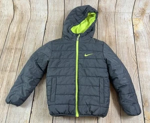 Nike Gris Verde Neón 5T Cremallera Completa Puffer Polar Forrado Chaqueta Niños Niño Pequeño Abrigo - Imagen 1 de 7