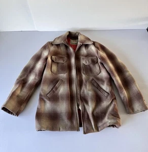 VINTAGE 50'S - 60'S MERRILL MAC JAC 100% WOOL PLAID JACKET Brown - Picture 1 of 20