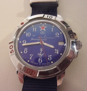 Orologio Vostok Komandirskie Submarine windup. Quadrante blu. 39 mm. Cinturino usato-nuovo - Foto 1 di 14