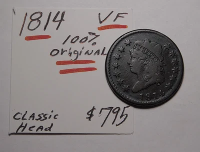 GEORGEOUS  !!!!!!    1814 CLASSIC HEAD LARGE CENT VF - 100% ORIGINAL !!!!!!!!!!! - Image 1 of 4