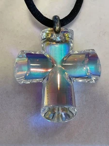 BACCARAT Paris Eden Cross Choker Necklace Crystal Irise Clear Pendant 925 Silver - Picture 1 of 10