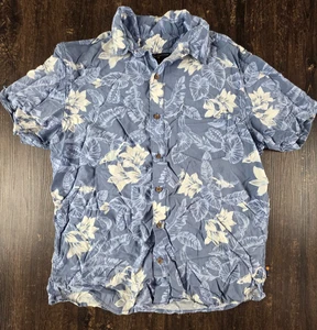 Margaritaville Shirt Men Medium Blue Floral Palm 100% Rayon Hawaiian - Picture 1 of 5