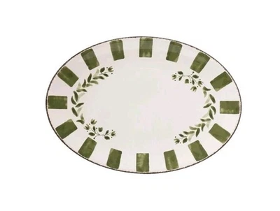 BETTER Homes & Gardens ~ 18" Oval ~ Melamine Serving Tray ~ GREEN FLORAL - Image 1 of 4