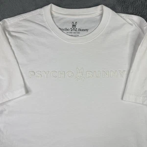 Psycho Bunny T Shirt Uomo 5 Medium Bianco Texture Spell Out Maglia Pima Pesante - Foto 1 di 13