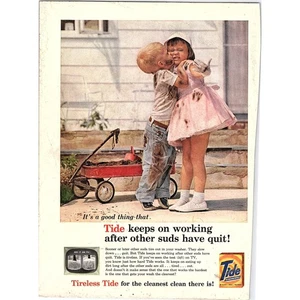 Vtg Tide Detergent Boy Kissing Girl Red Wagon Original Magazine Ad Ad 8x10 V4 - Picture 1 of 2