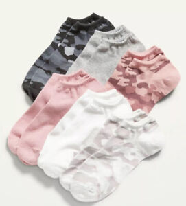Old Navy Womens Ankle Socks ~ 6 Pack ~ Olive Camouflage ~ NWT ~ Pink Gray White