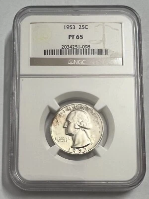 1953 SILVER PROOF QUARTER 25C NGC PF65 COIN, HAS TONING SEE PHOTOS - Image 1 of 2