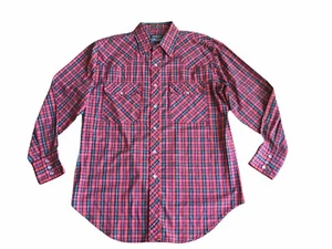 Outlaw Western Wear Pearl Snap Shirt Men L Red Green Plaid Extra Long Tails - Picture 1 of 6