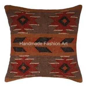 Handmade Jute Throw Kilim Cushion Cover Vintage Jute Rug Pillow Case 18x18 inch - Picture 1 of 4
